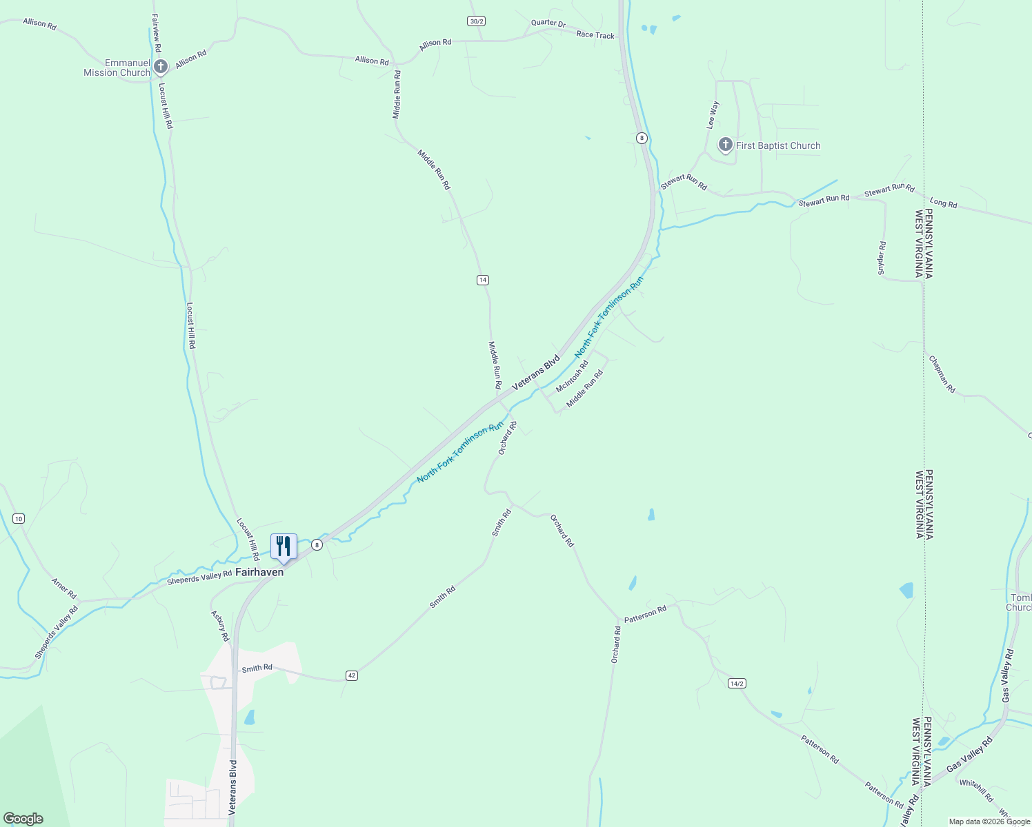 map of restaurants, bars, coffee shops, grocery stores, and more near 2280 Orchard Rd in Chester