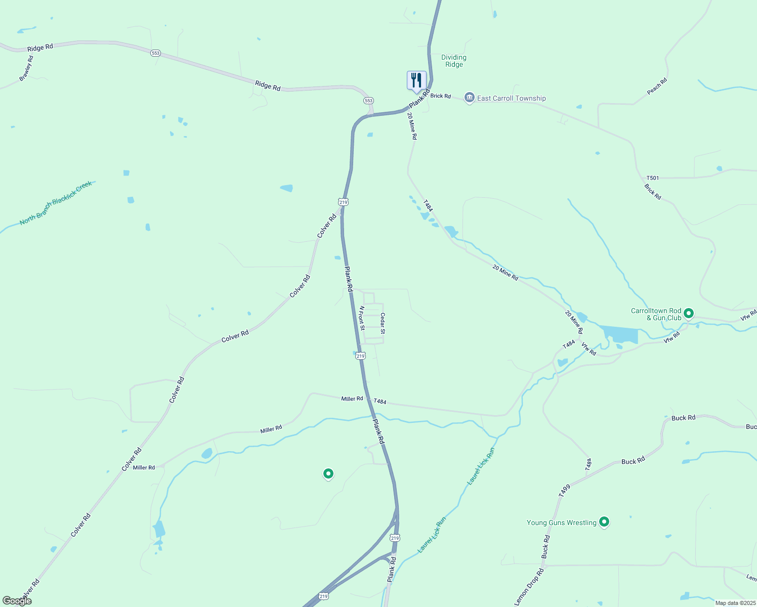map of restaurants, bars, coffee shops, grocery stores, and more near 120 Walnut St in Carrolltown