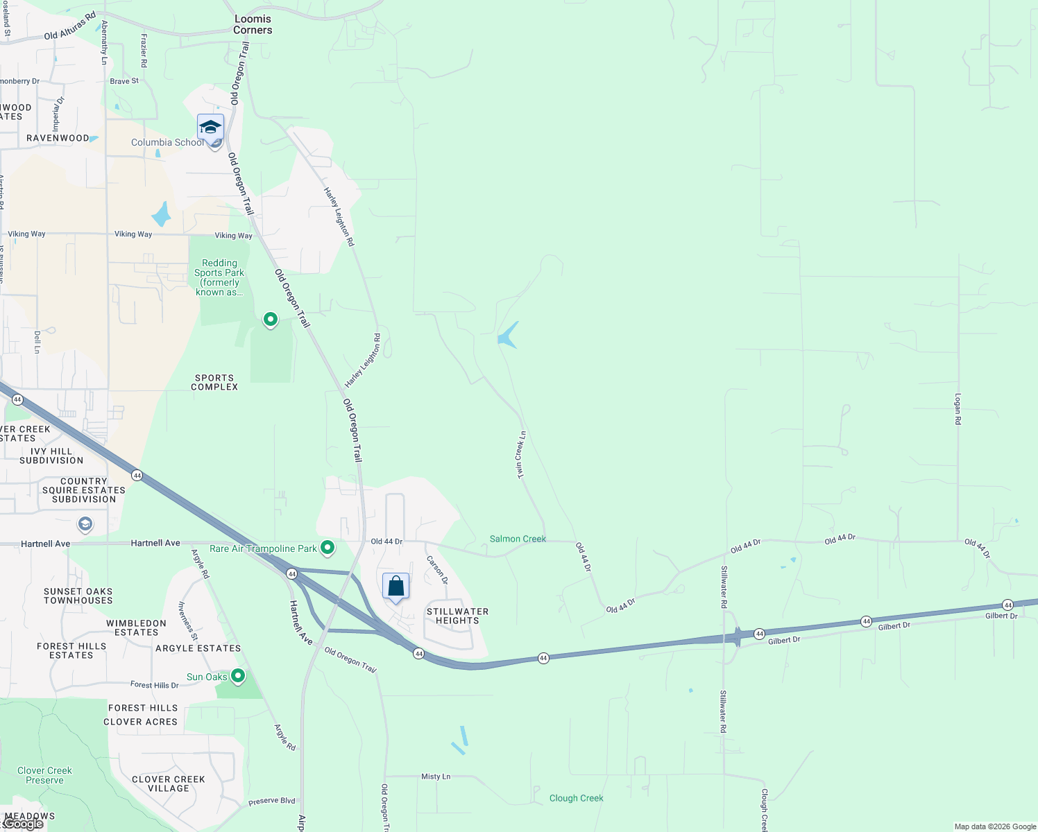 map of restaurants, bars, coffee shops, grocery stores, and more near Twin Creek Lane in Redding