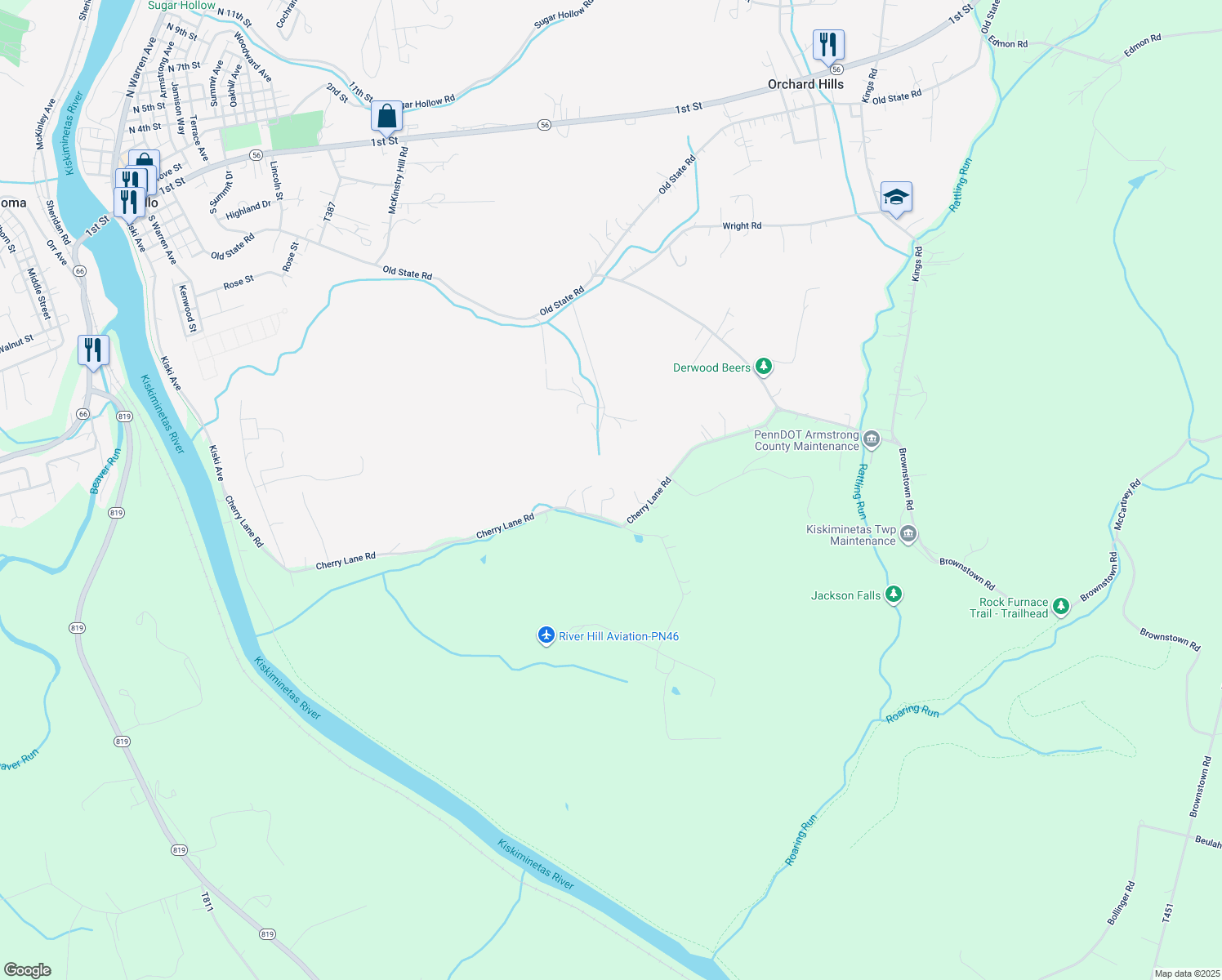 map of restaurants, bars, coffee shops, grocery stores, and more near 869 Cherry Lane Road in Apollo