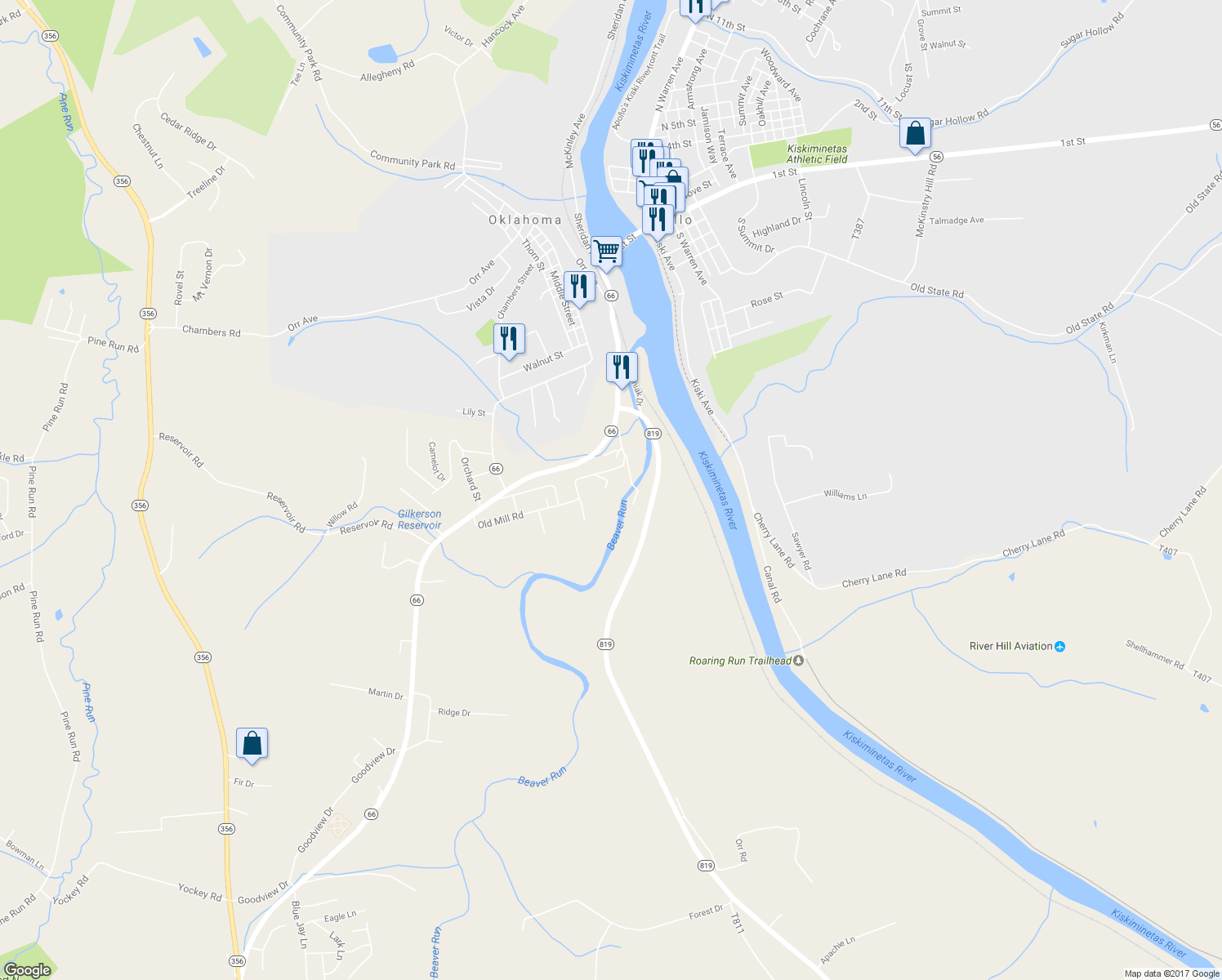 map of restaurants, bars, coffee shops, grocery stores, and more near 611 Honeysuckle Ln in Apollo