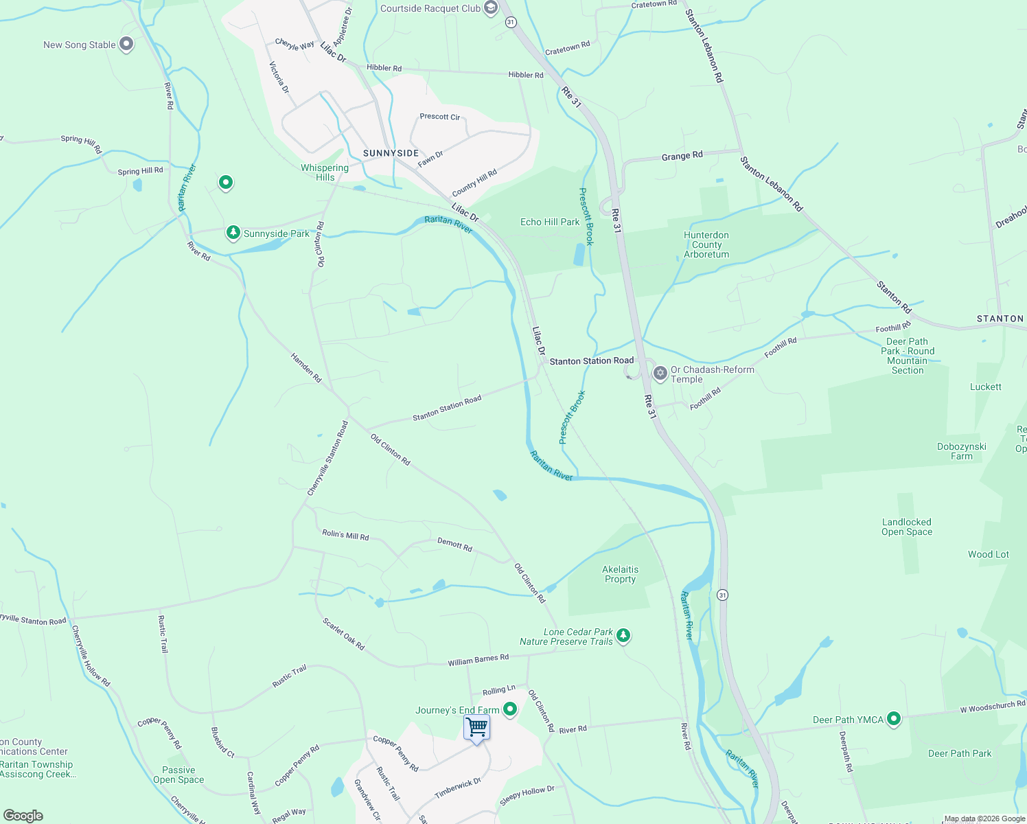 map of restaurants, bars, coffee shops, grocery stores, and more near 30 Stanton Road in Flemington