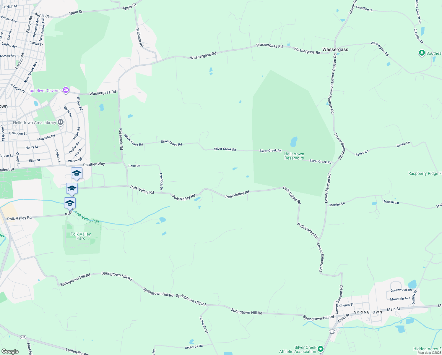 map of restaurants, bars, coffee shops, grocery stores, and more near 2341 Polk Valley Road in Hellertown