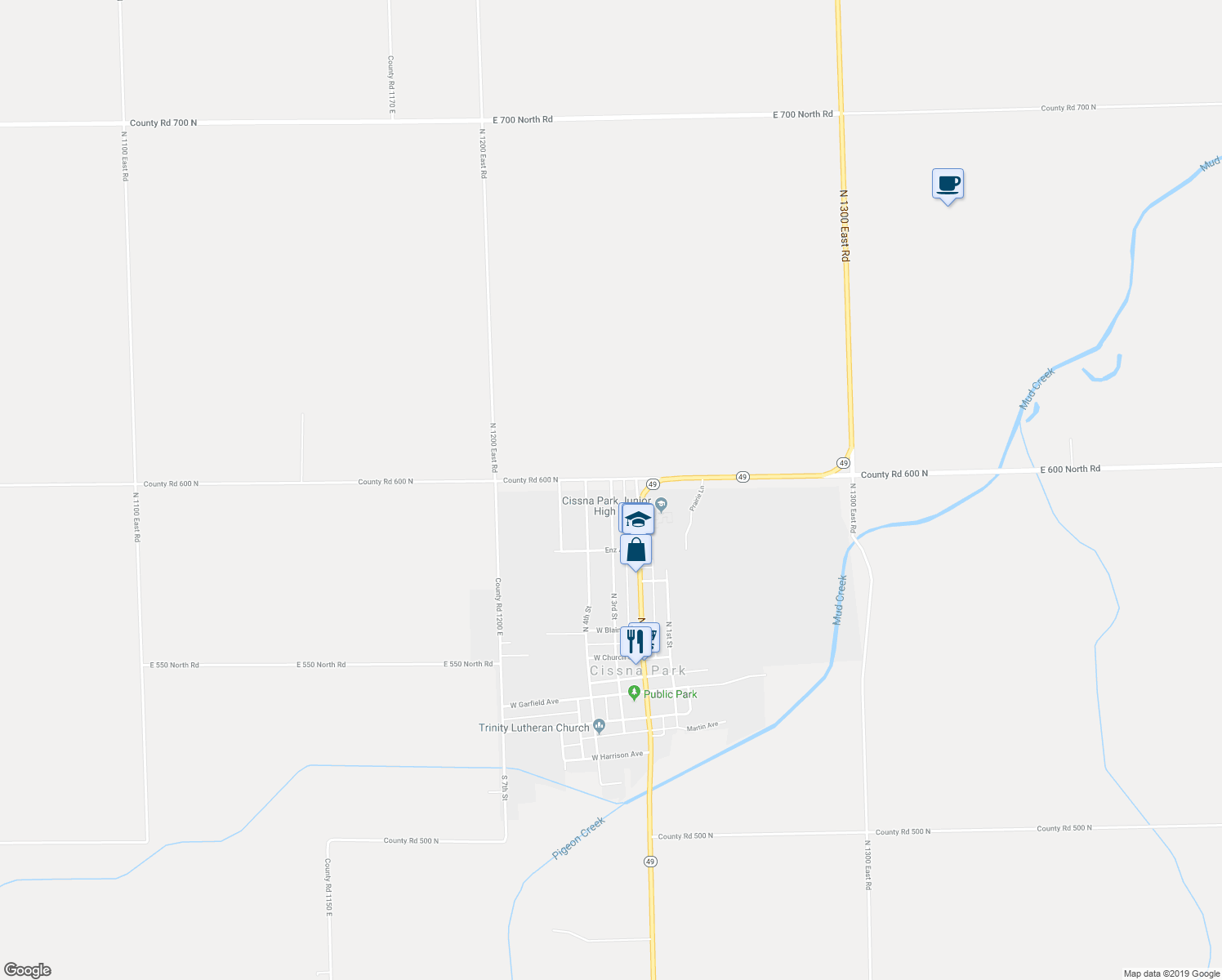 map of restaurants, bars, coffee shops, grocery stores, and more near 533 North 3rd Street in Cissna Park