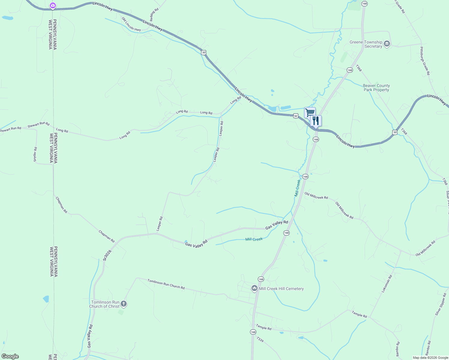 map of restaurants, bars, coffee shops, grocery stores, and more near 565 Leeper Road in Georgetown