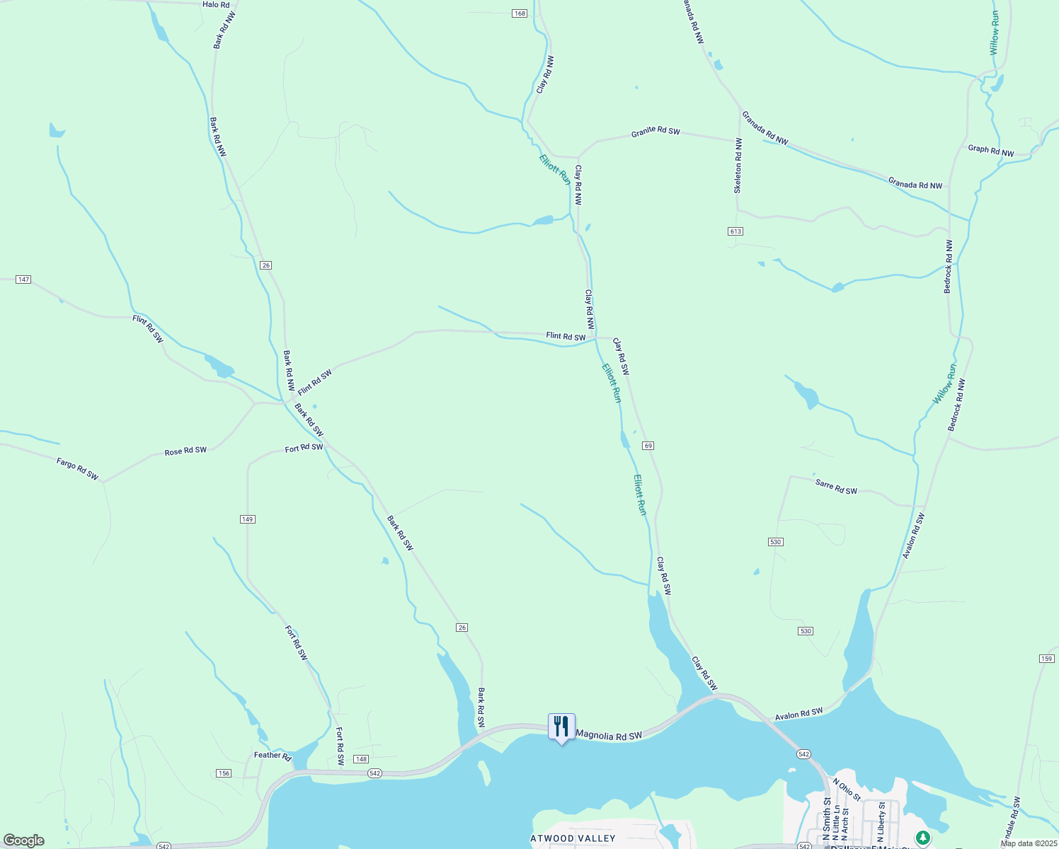 map of restaurants, bars, coffee shops, grocery stores, and more near in Dellroy