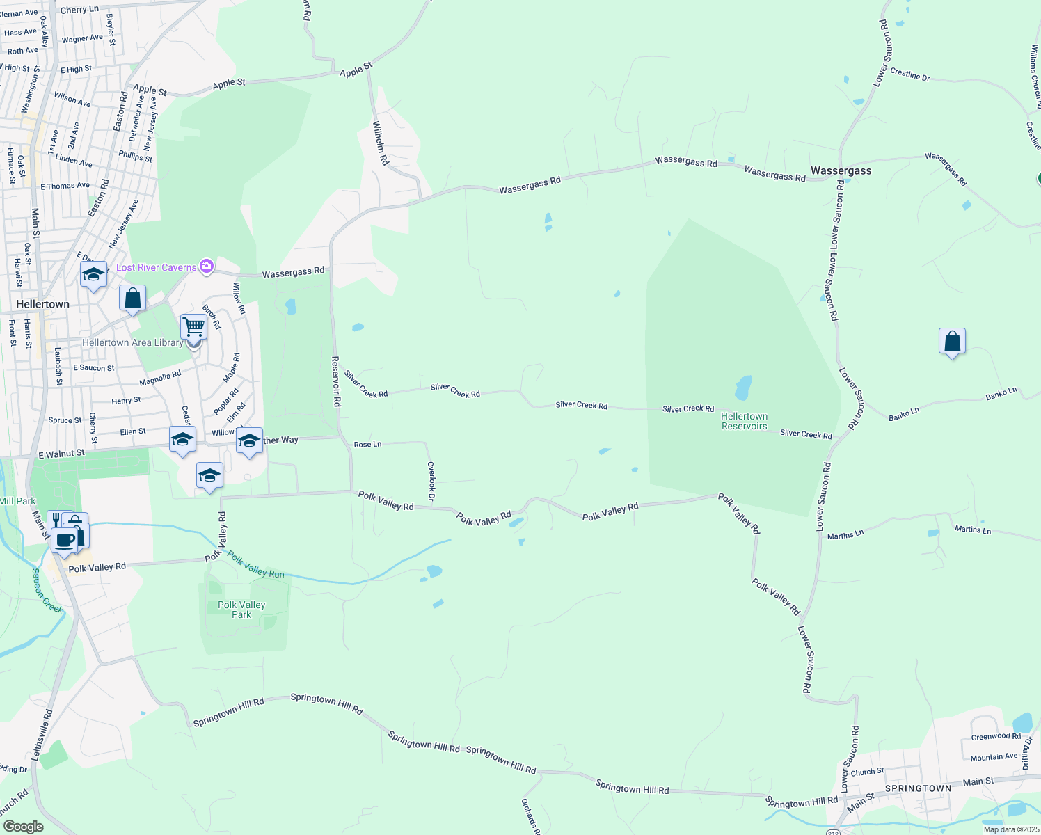map of restaurants, bars, coffee shops, grocery stores, and more near 2284 Silver Creek Rd in Hellertown