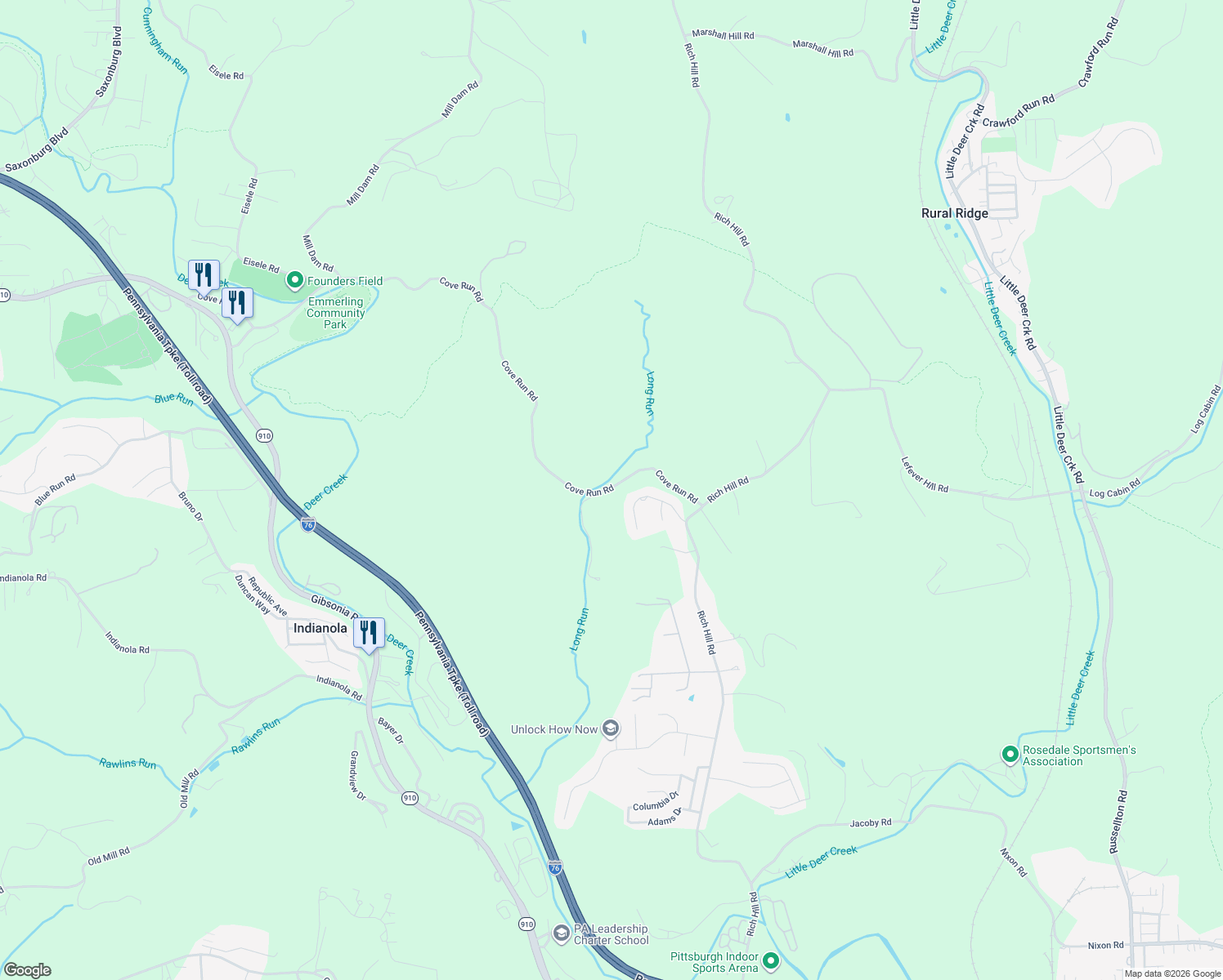 map of restaurants, bars, coffee shops, grocery stores, and more near 109 Cove Run Road in Cheswick