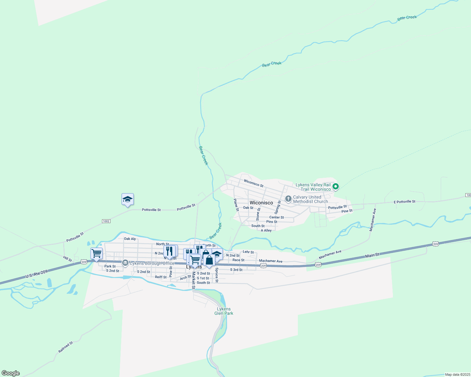 map of restaurants, bars, coffee shops, grocery stores, and more near 201 Pottsville Street in Lykens
