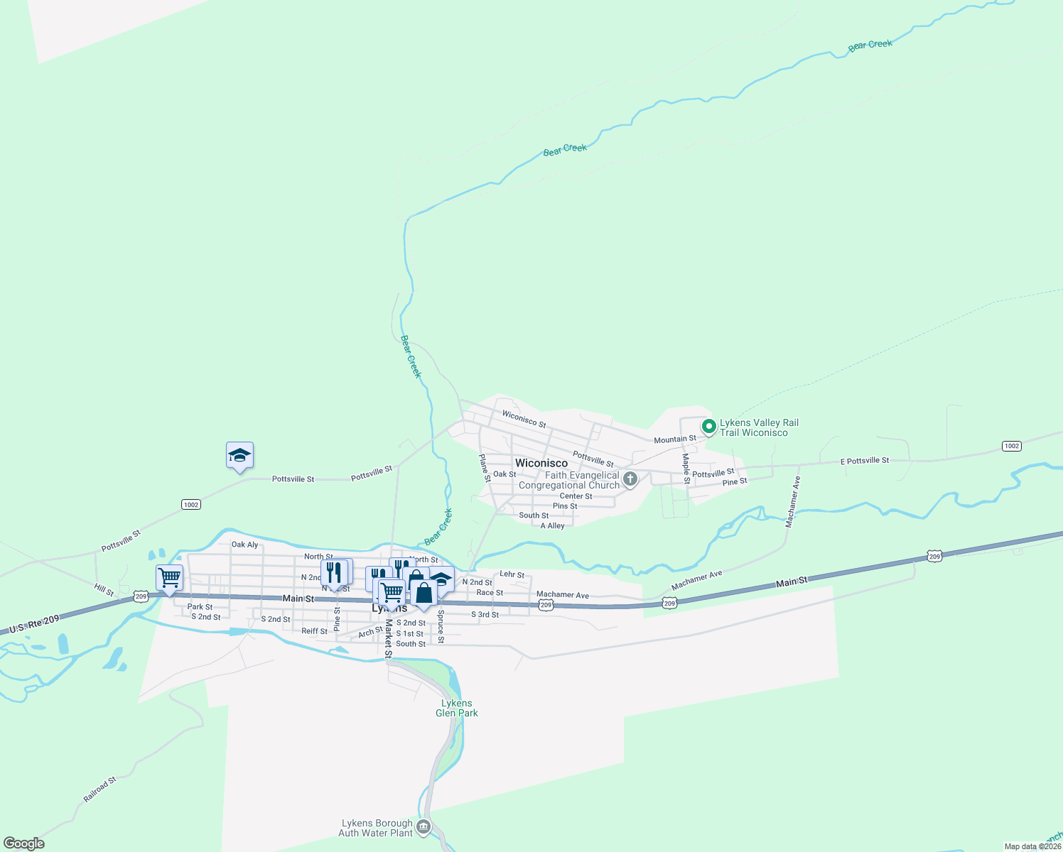 map of restaurants, bars, coffee shops, grocery stores, and more near 85 Wiconisco St in Lykens