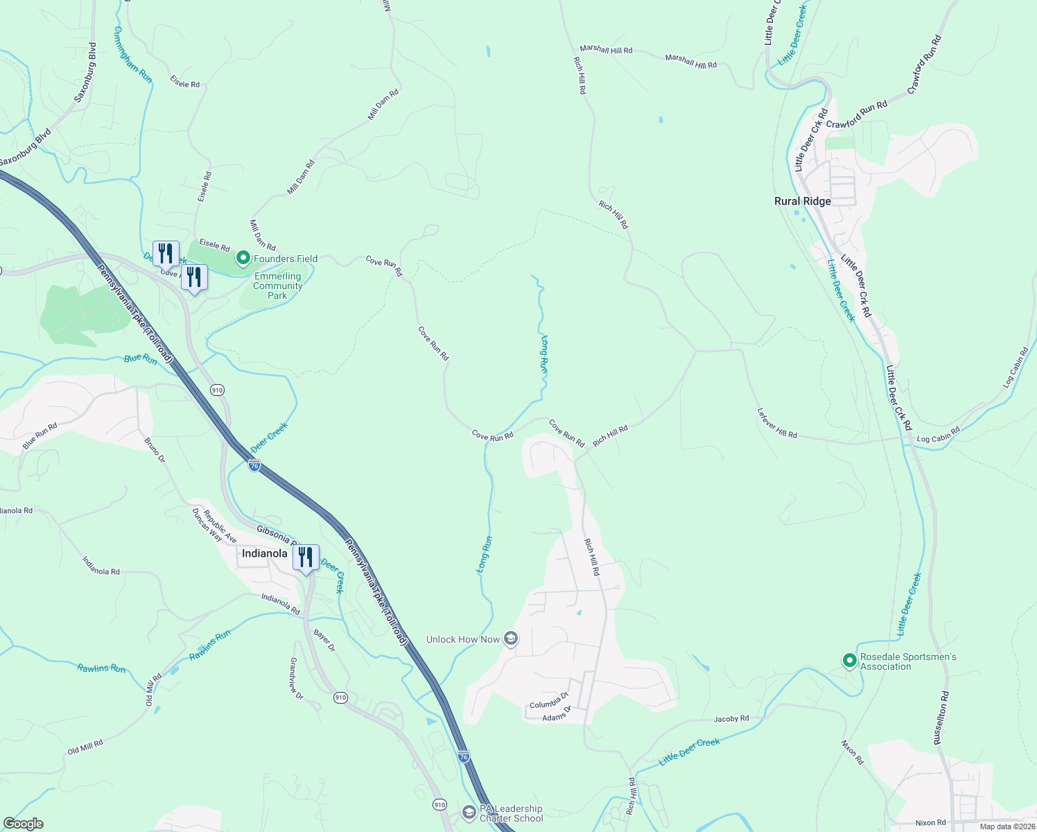 map of restaurants, bars, coffee shops, grocery stores, and more near 109 Cove Run Road in Cheswick