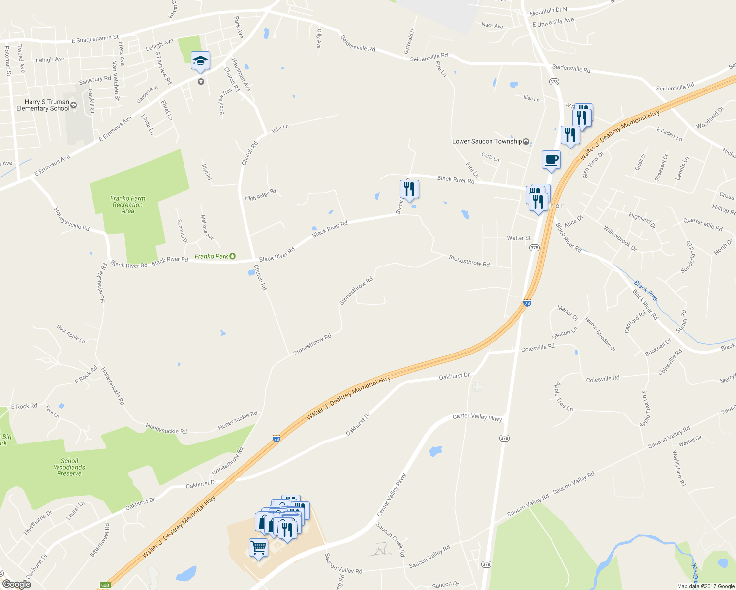 map of restaurants, bars, coffee shops, grocery stores, and more near 1930 Stonesthrow Road in Bethlehem