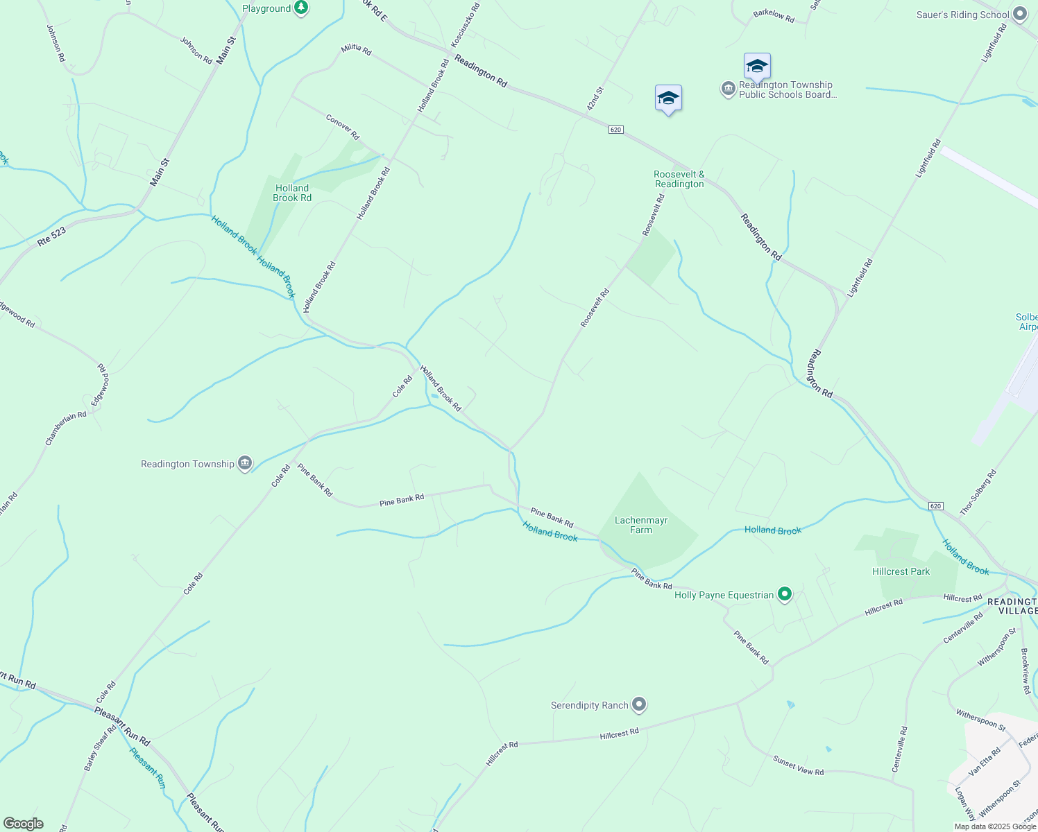 map of restaurants, bars, coffee shops, grocery stores, and more near 31 Roosevelt Rd in Readington