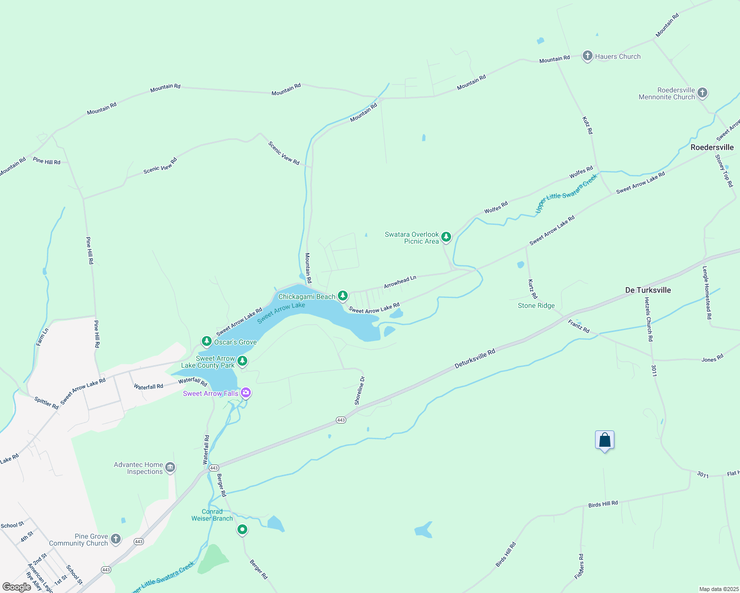 map of restaurants, bars, coffee shops, grocery stores, and more near 6 Blue Gill Lane in Pine Grove