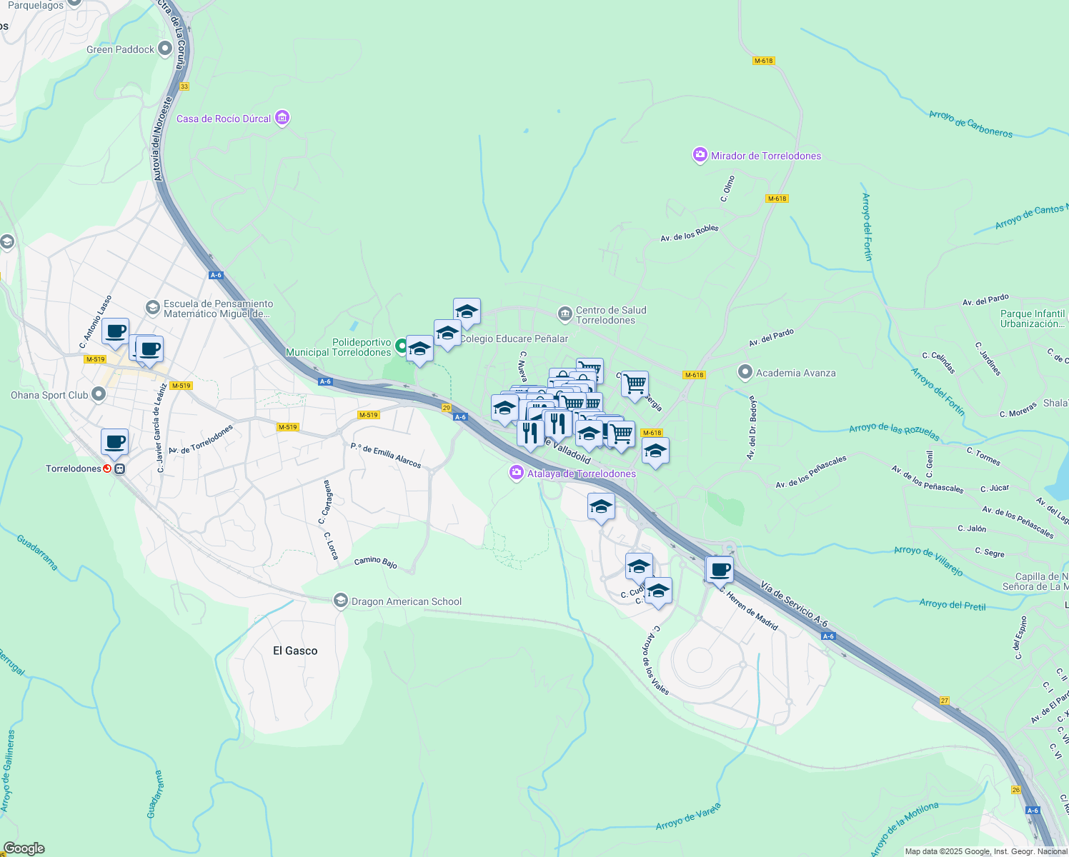map of restaurants, bars, coffee shops, grocery stores, and more near 26 Calle las Marías in Torrelodones