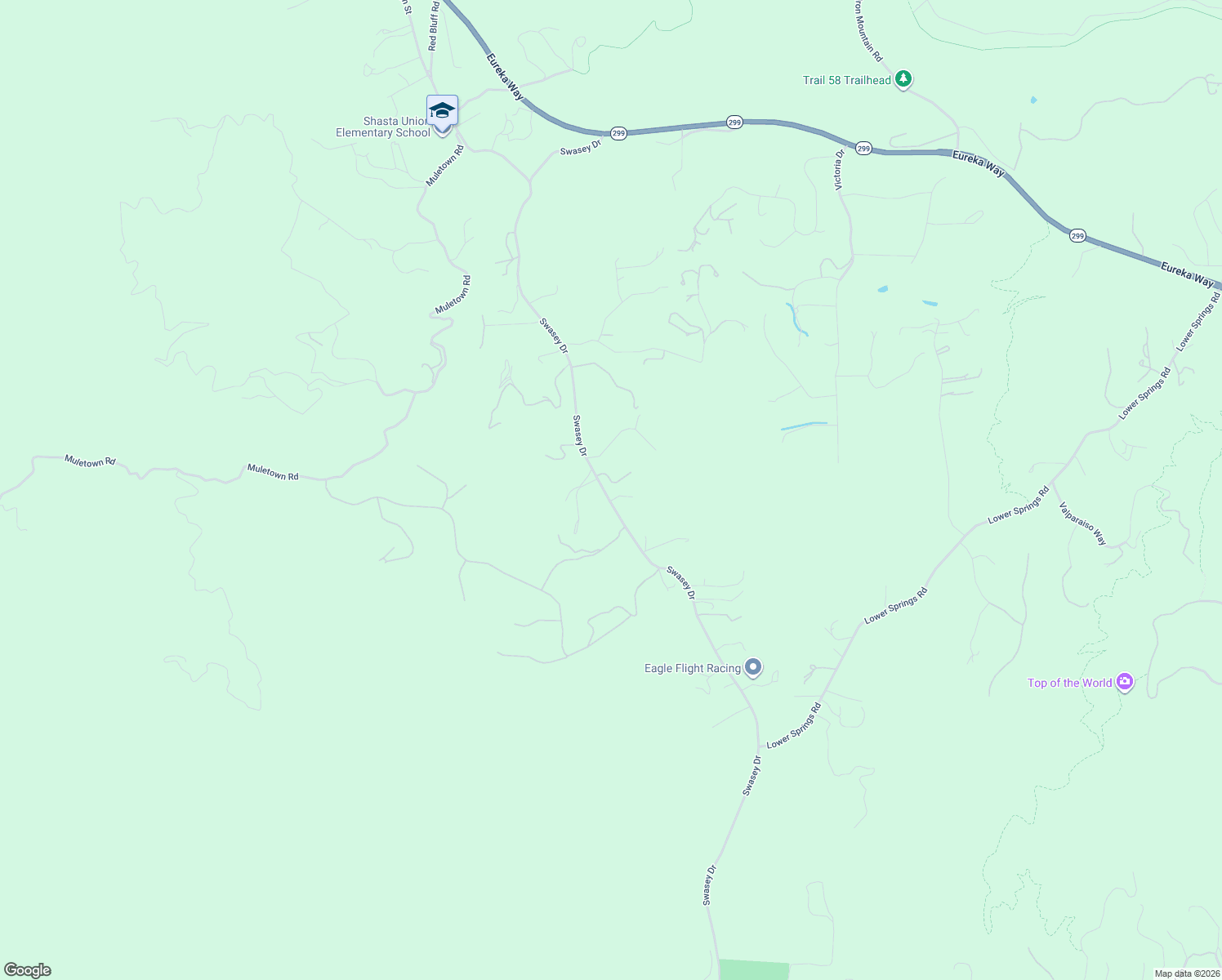 map of restaurants, bars, coffee shops, grocery stores, and more near 9940 Swasey Drive in Redding