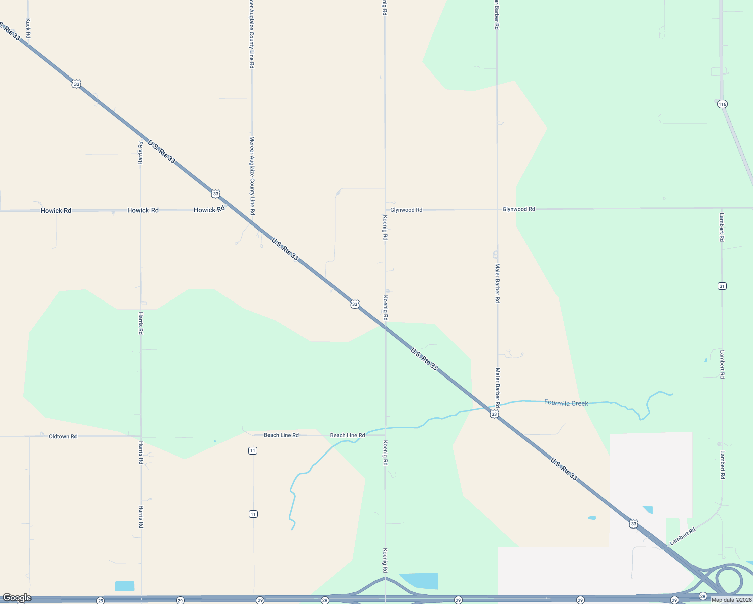 map of restaurants, bars, coffee shops, grocery stores, and more near 15579 Koenig Road in St. Marys