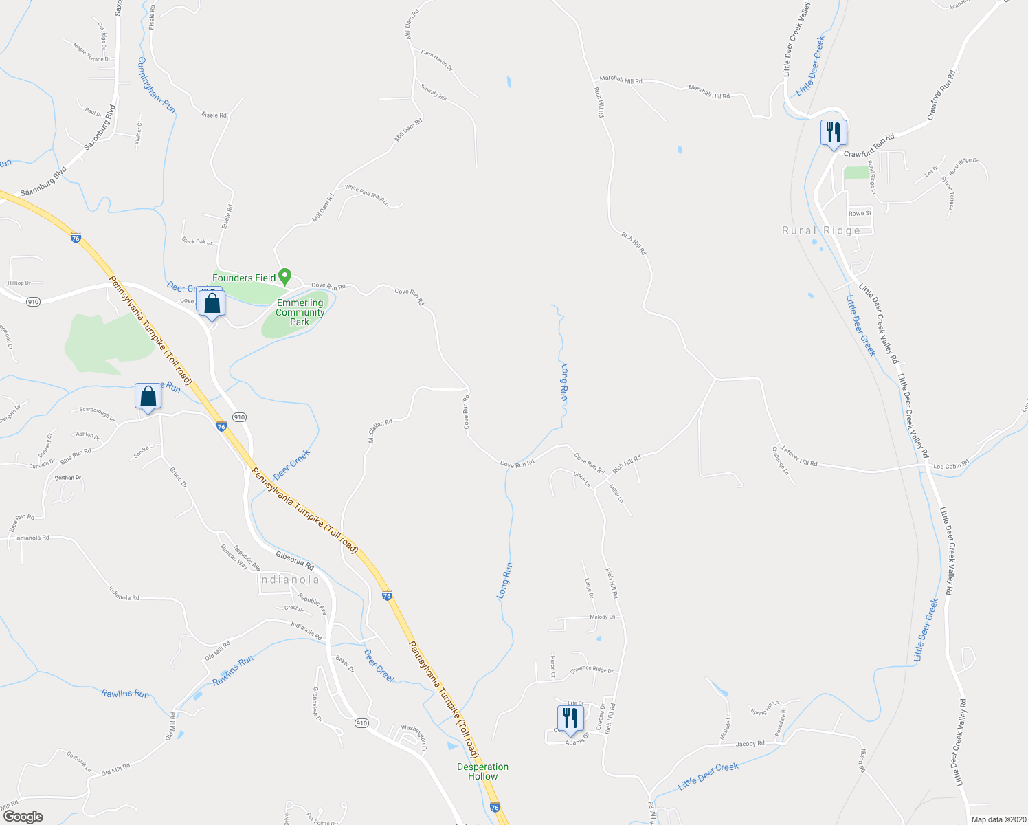 map of restaurants, bars, coffee shops, grocery stores, and more near 111 Cove Run Road in Cheswick