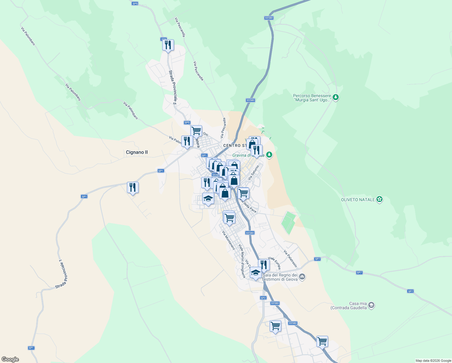 map of restaurants, bars, coffee shops, grocery stores, and more near in Ginosa