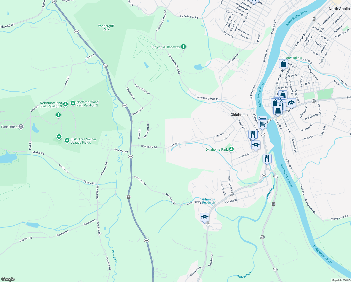 map of restaurants, bars, coffee shops, grocery stores, and more near 276 Orr Avenue in Apollo