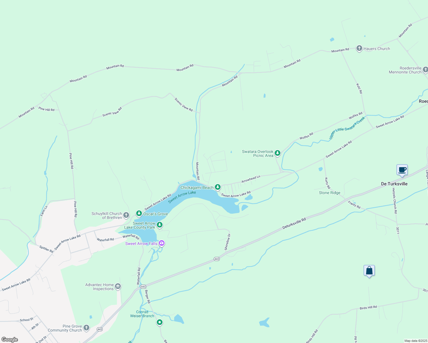 map of restaurants, bars, coffee shops, grocery stores, and more near 3 Beech Tree Drive in Pine Grove
