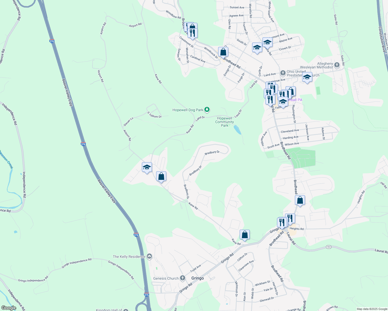 map of restaurants, bars, coffee shops, grocery stores, and more near 3157 Bradbury Dr in Aliquippa
