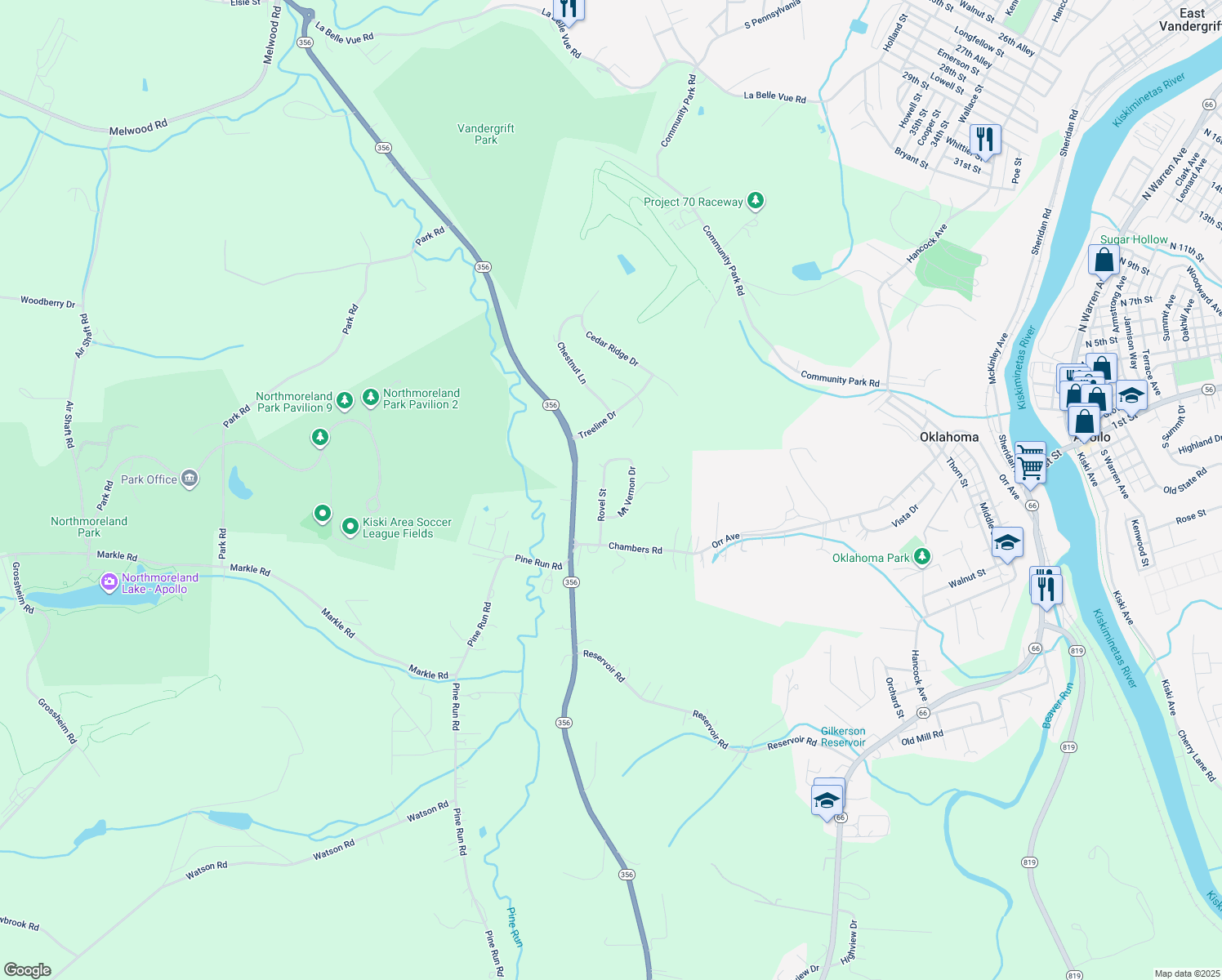 map of restaurants, bars, coffee shops, grocery stores, and more near 233 Mount Vernon Drive in Apollo
