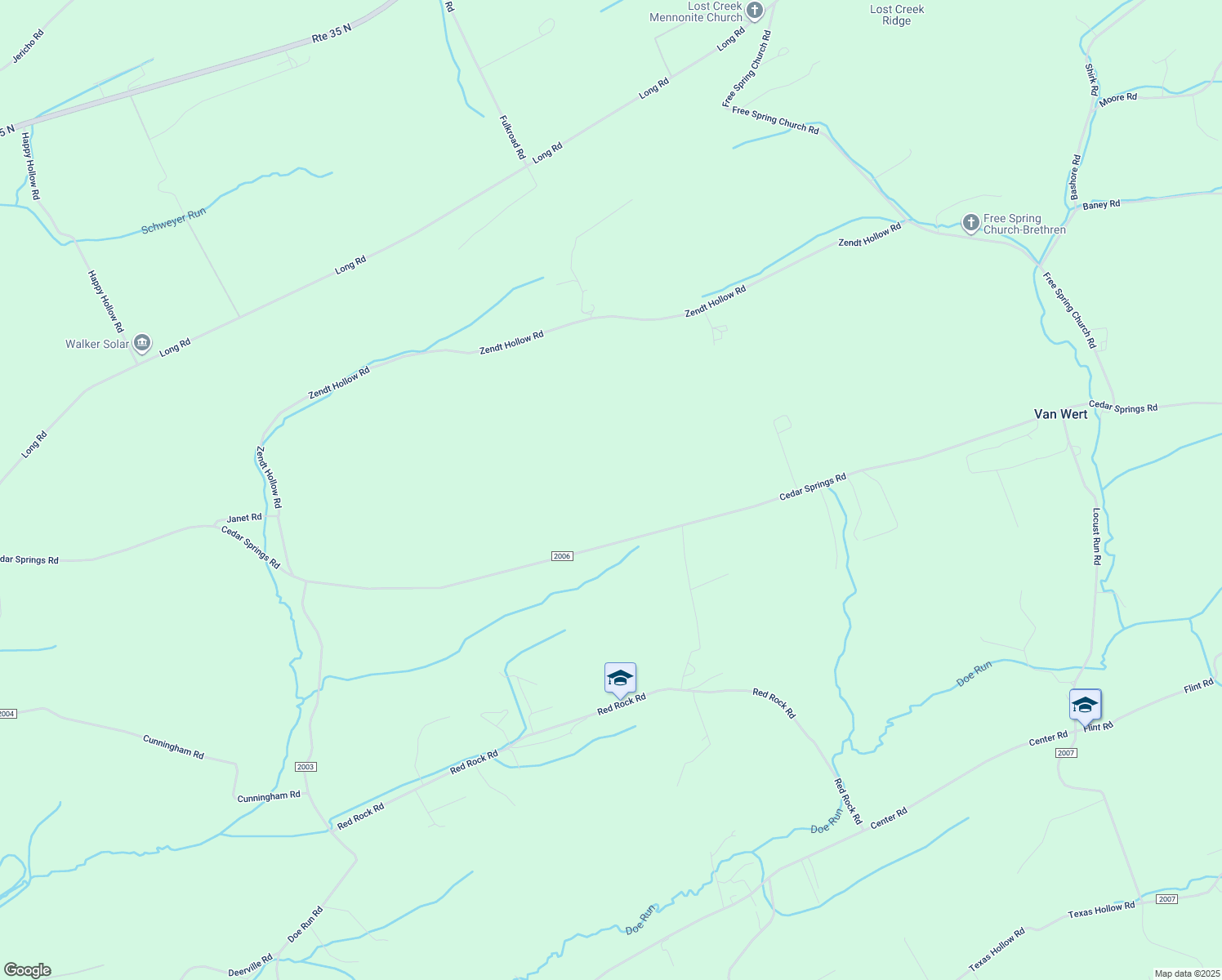 map of restaurants, bars, coffee shops, grocery stores, and more near 4073 Cedar Springs Road in Mifflintown