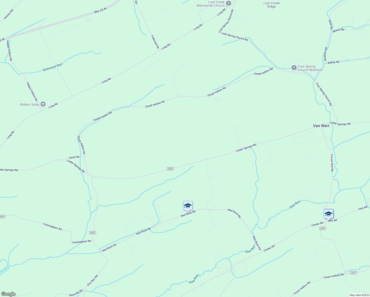 map of restaurants, bars, coffee shops, grocery stores, and more near 4073 Cedar Springs Road in Mifflintown