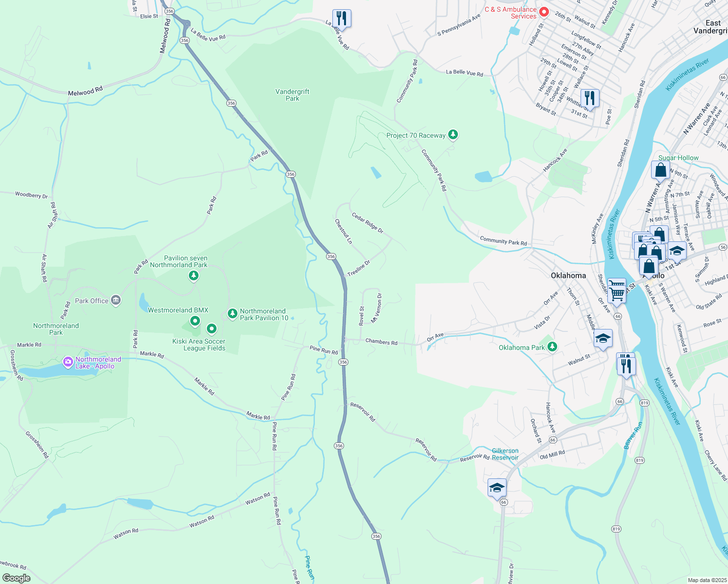 map of restaurants, bars, coffee shops, grocery stores, and more near 233 Mount Vernon Drive in Apollo