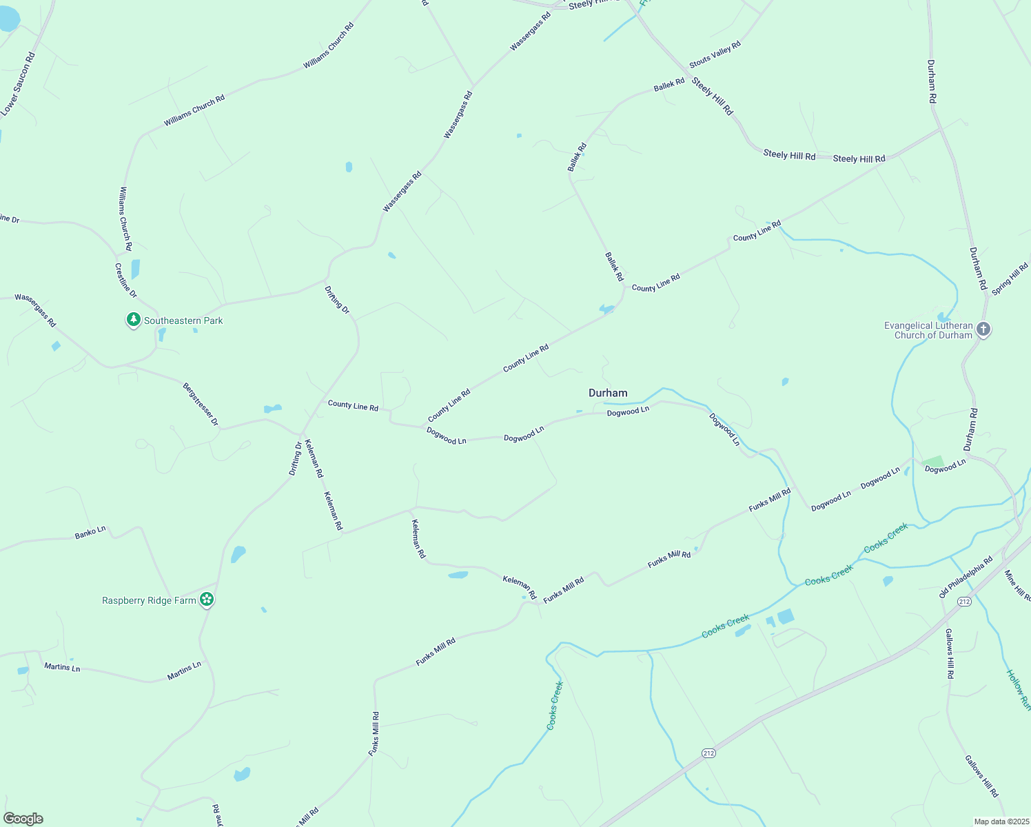 map of restaurants, bars, coffee shops, grocery stores, and more near 3709 Dogwood Lane in Riegelsville