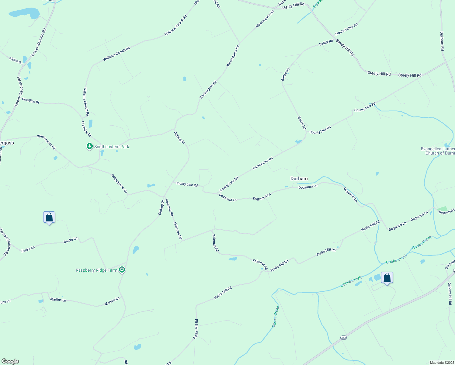map of restaurants, bars, coffee shops, grocery stores, and more near 2881 County Line Road East in Easton
