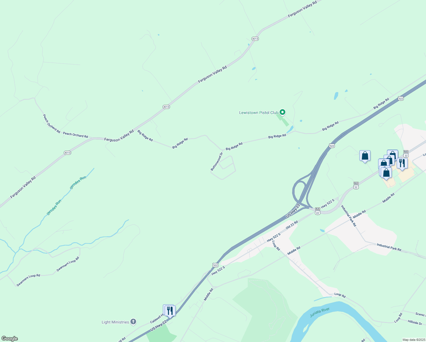 map of restaurants, bars, coffee shops, grocery stores, and more near in Lewistown