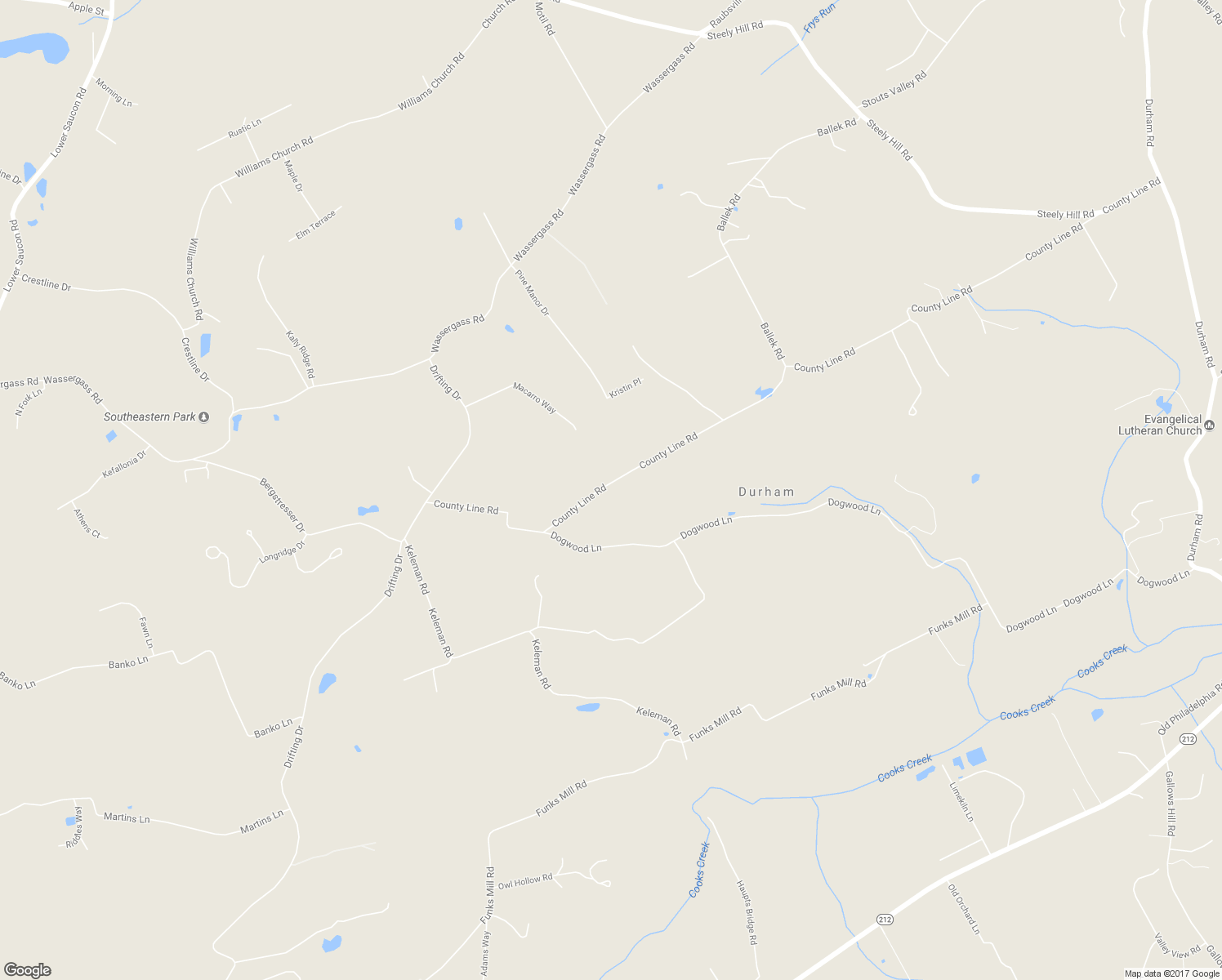 map of restaurants, bars, coffee shops, grocery stores, and more near 2893 County Line Road in Riegelsville