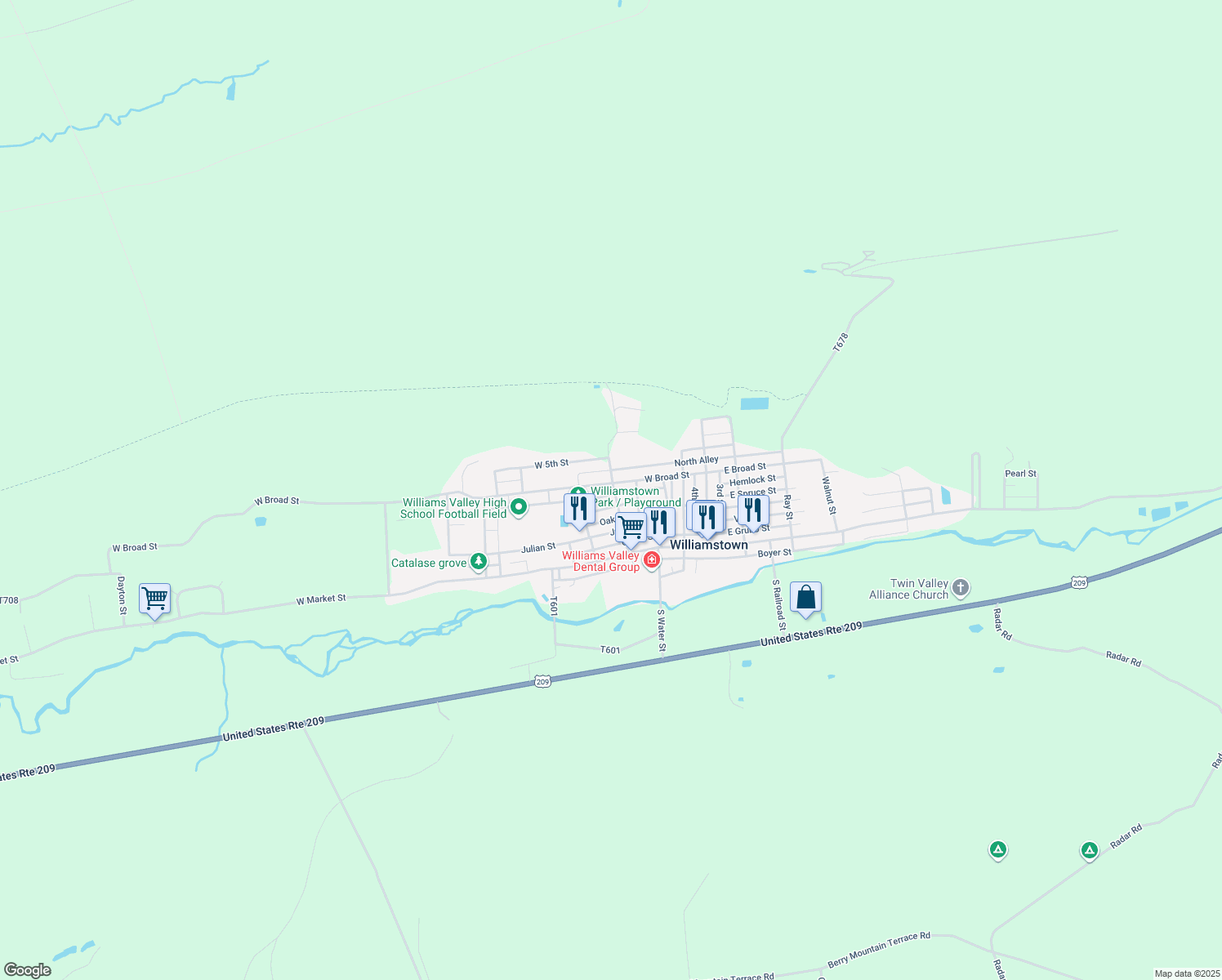 map of restaurants, bars, coffee shops, grocery stores, and more near 400 W Broad St in Williamstown