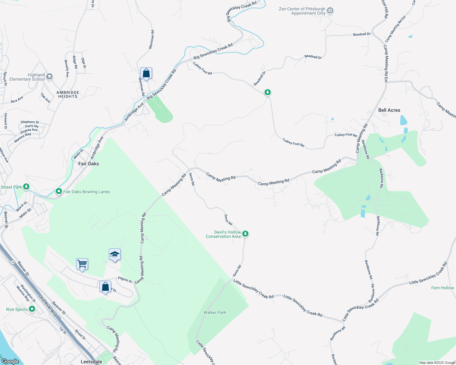 map of restaurants, bars, coffee shops, grocery stores, and more near 810 Camp Meeting Road in Sewickley