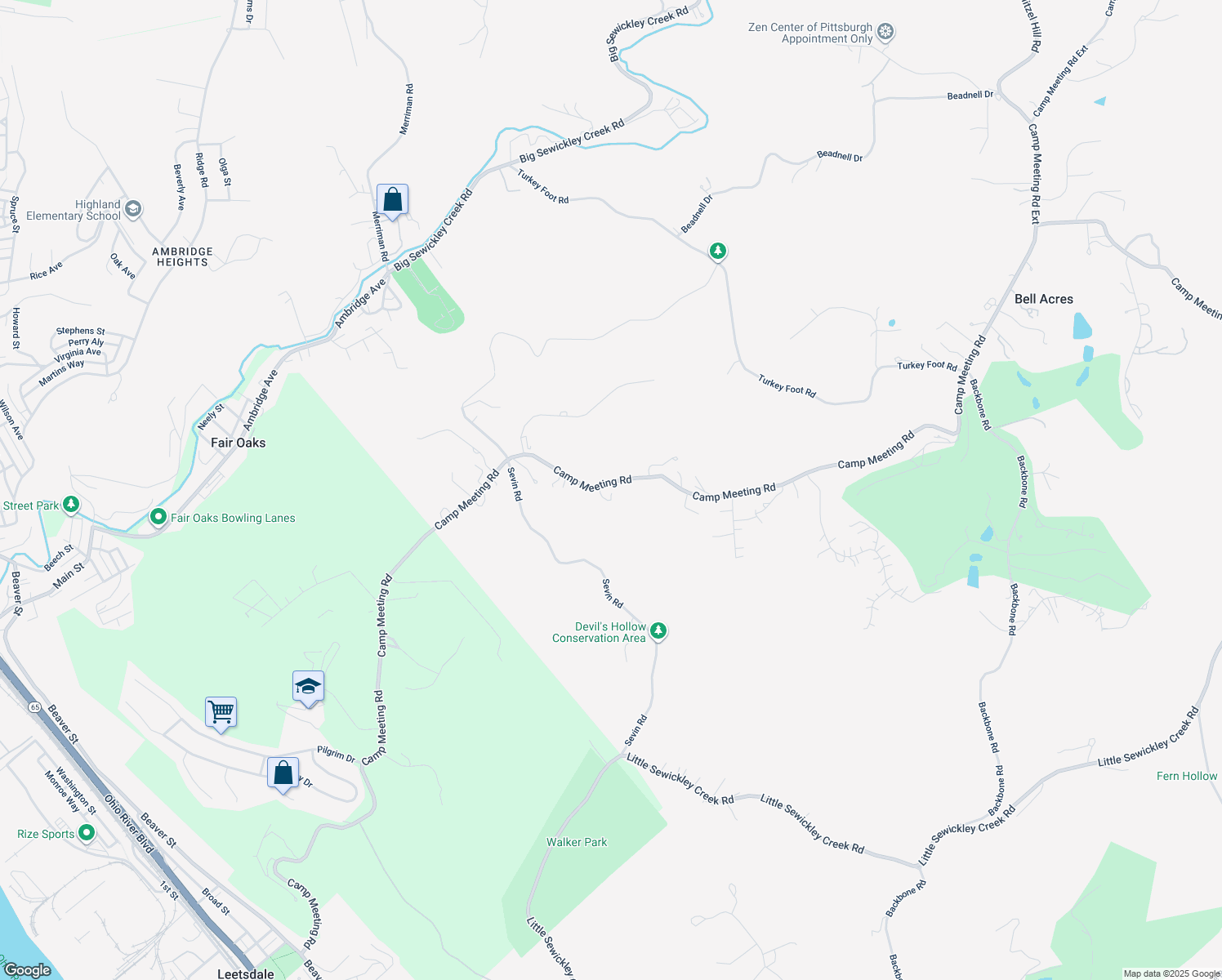 map of restaurants, bars, coffee shops, grocery stores, and more near 810 Camp Meeting Road in Sewickley