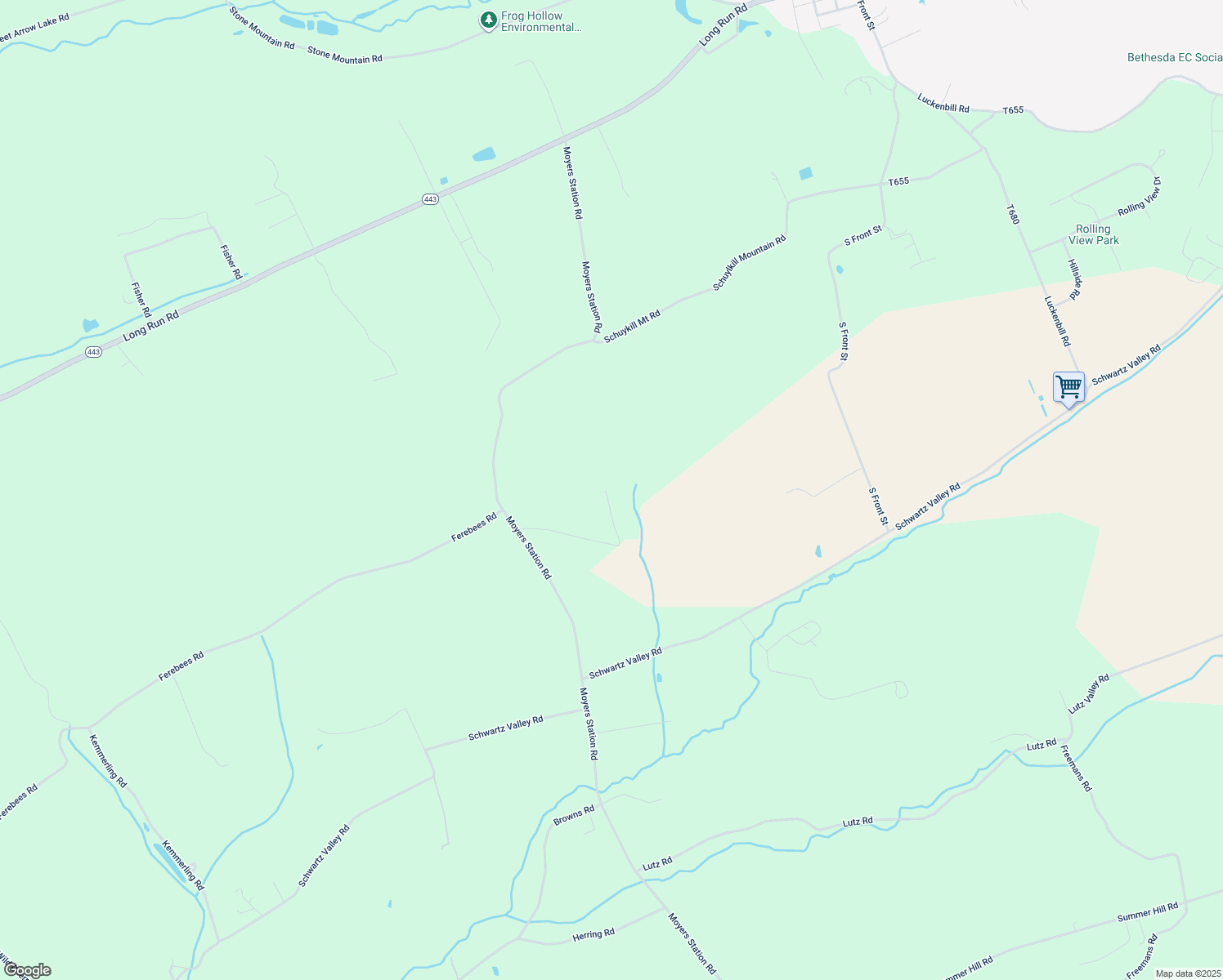 map of restaurants, bars, coffee shops, grocery stores, and more near 91 Nagles Road in Pine Grove