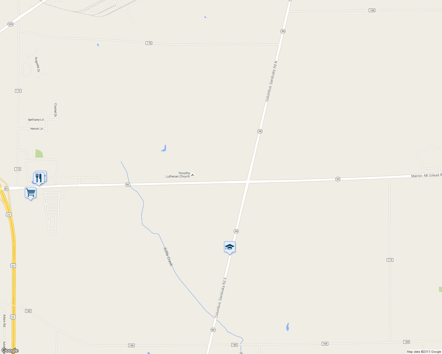 map of restaurants, bars, coffee shops, grocery stores, and more near 3194 Marion-Mt Gilead Rd in Marion