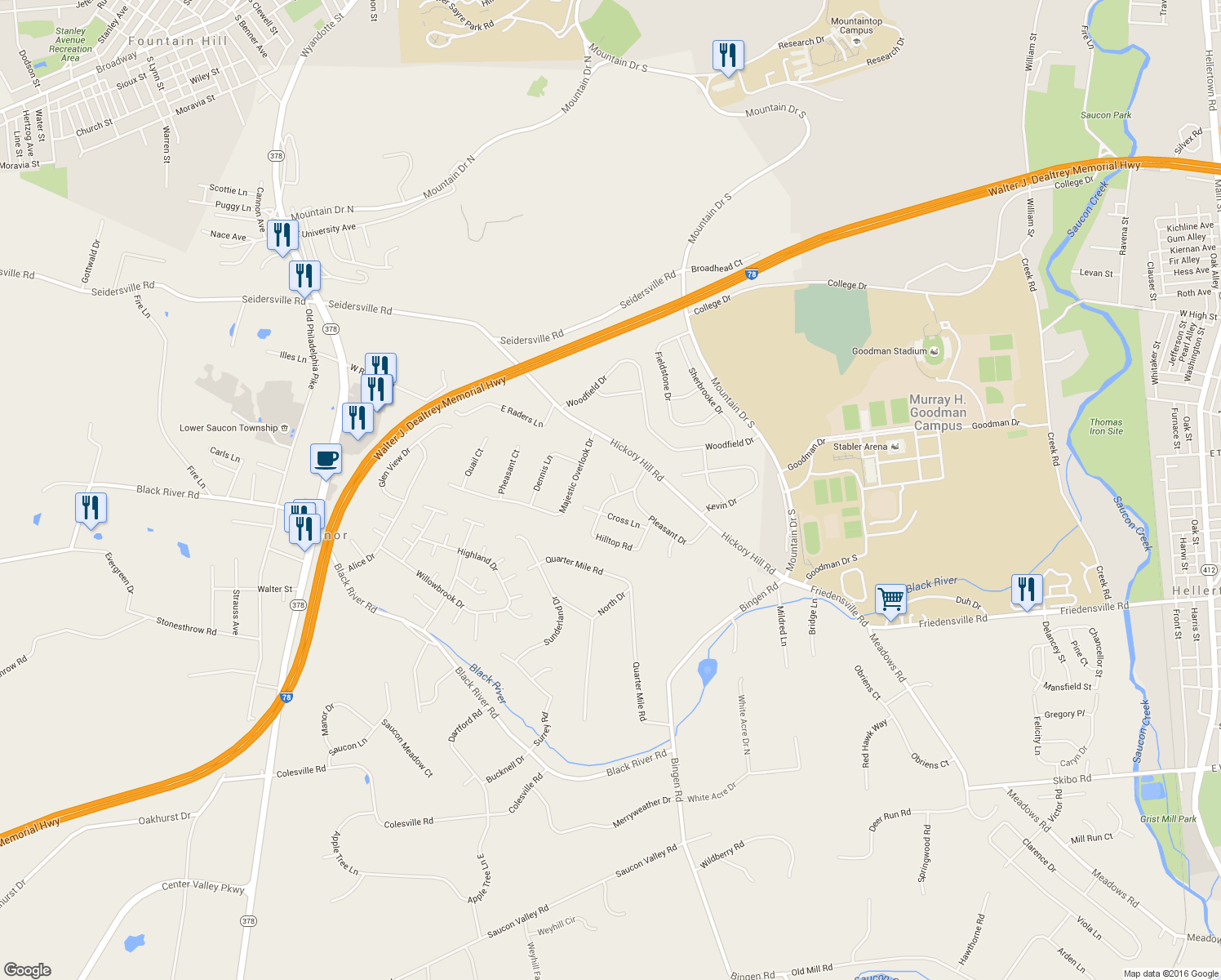 map of restaurants, bars, coffee shops, grocery stores, and more near 1667 Marick Circle in Bethlehem