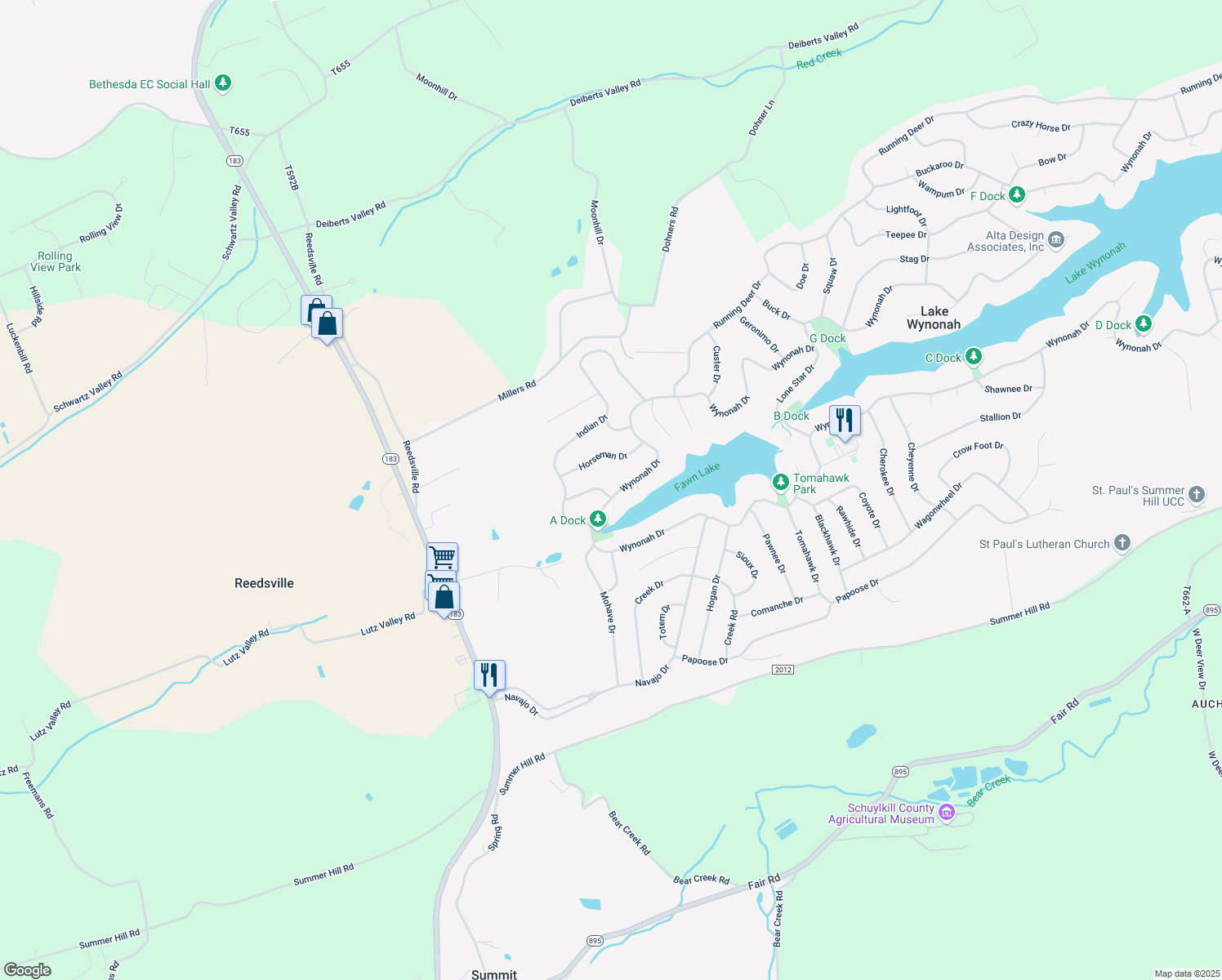 map of restaurants, bars, coffee shops, grocery stores, and more near 970 Wynonah Drive in Auburn