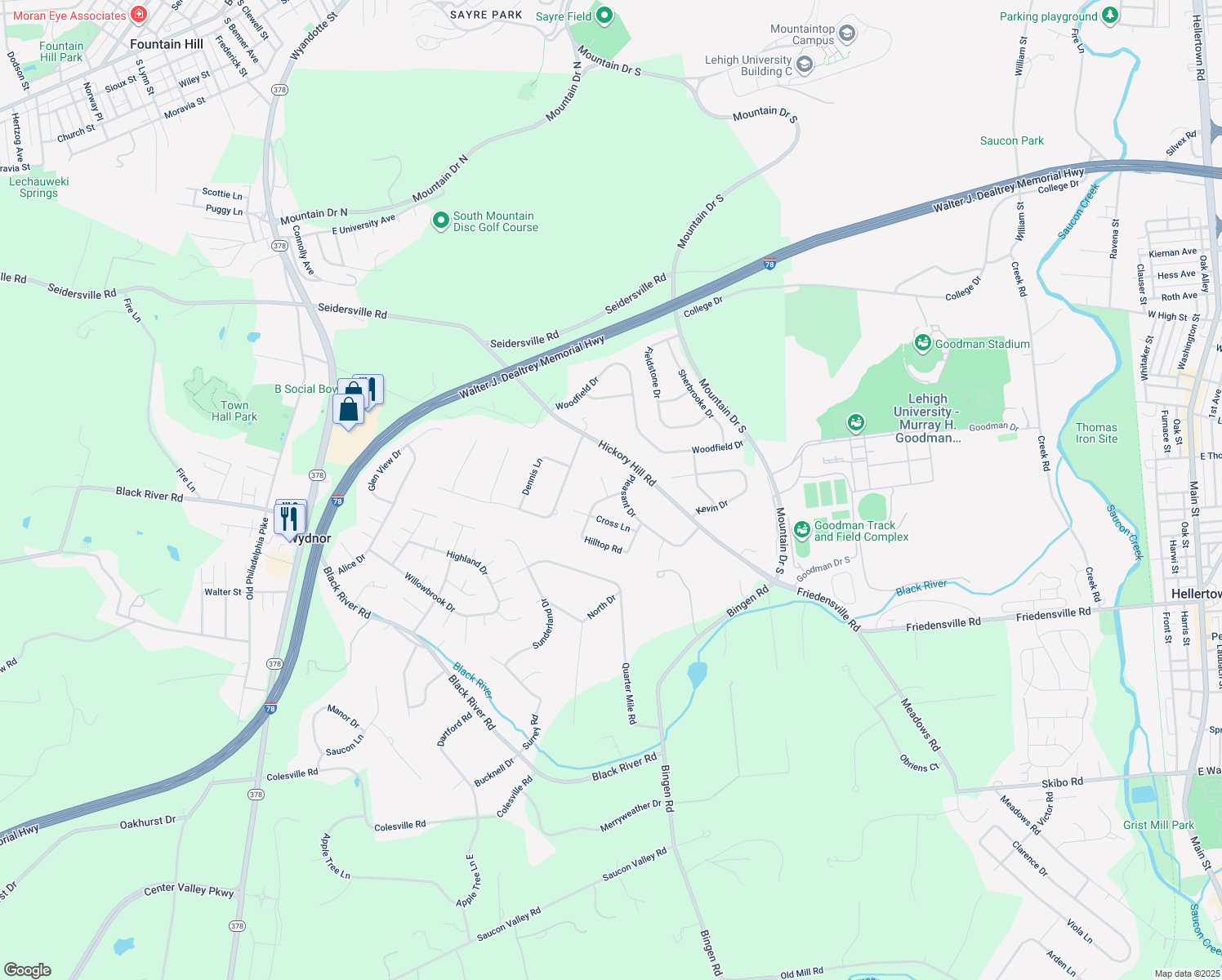 map of restaurants, bars, coffee shops, grocery stores, and more near 1619 Marick Circle in Bethlehem