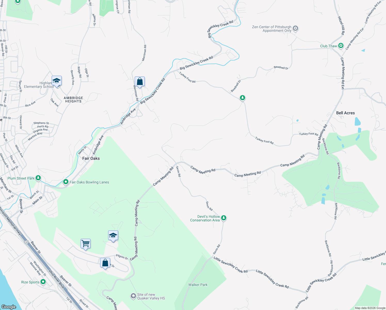 map of restaurants, bars, coffee shops, grocery stores, and more near 45 Charleston Square in Sewickley
