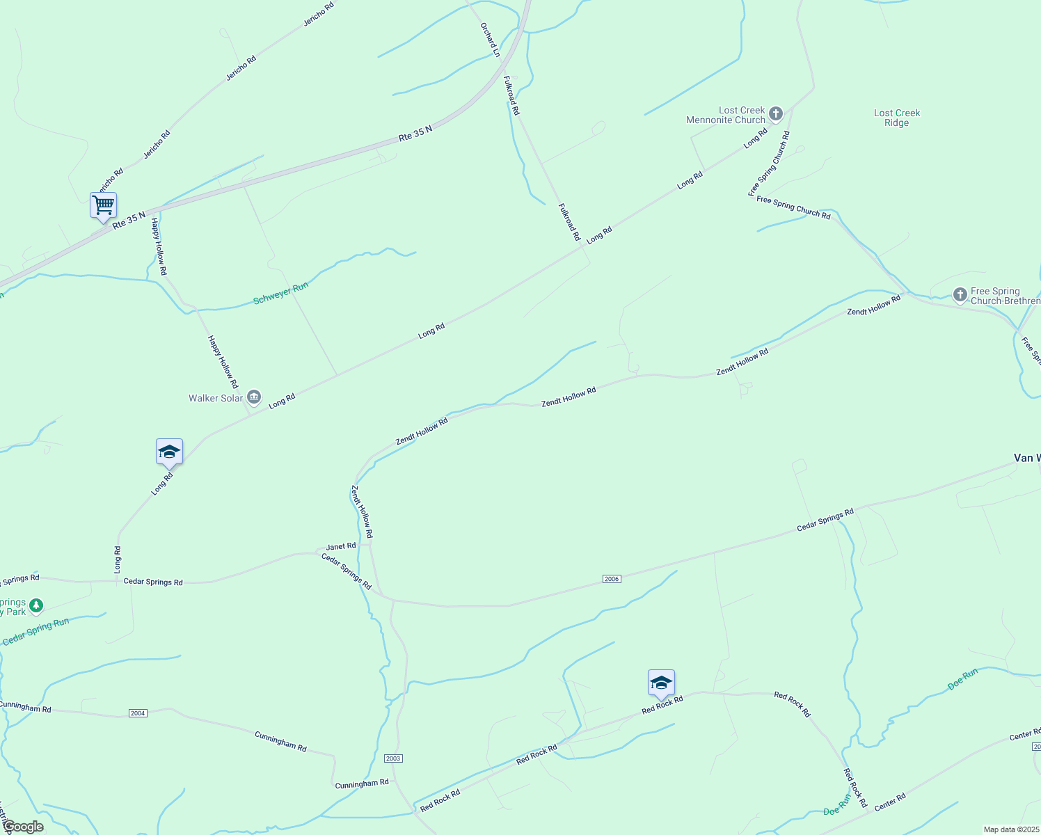 map of restaurants, bars, coffee shops, grocery stores, and more near 1016 Zendt Hollow Road in Mifflintown