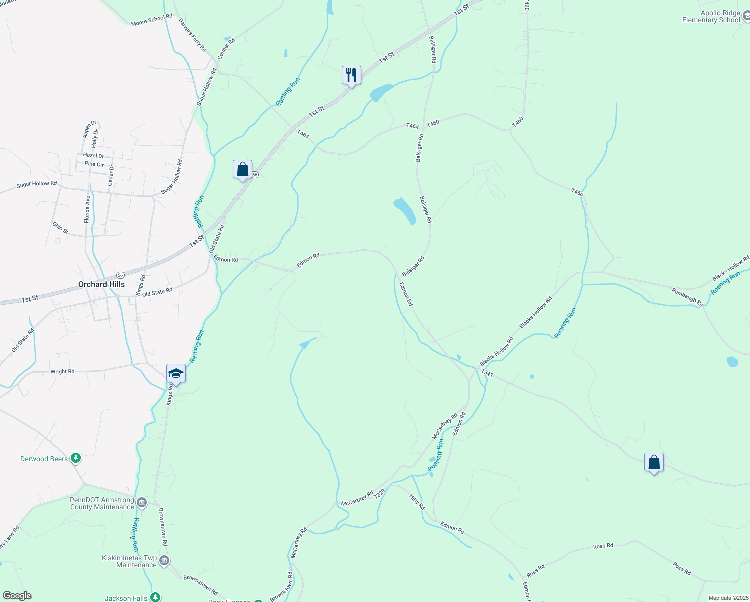 map of restaurants, bars, coffee shops, grocery stores, and more near 128 Crimson Drive in Apollo