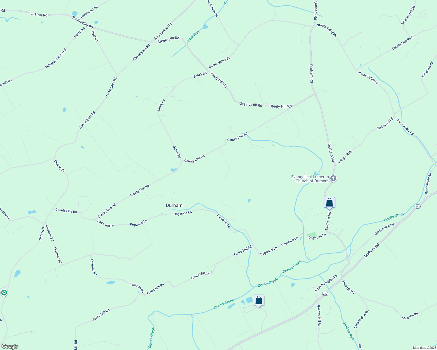 map of restaurants, bars, coffee shops, grocery stores, and more near 291 County Line Road in Riegelsville