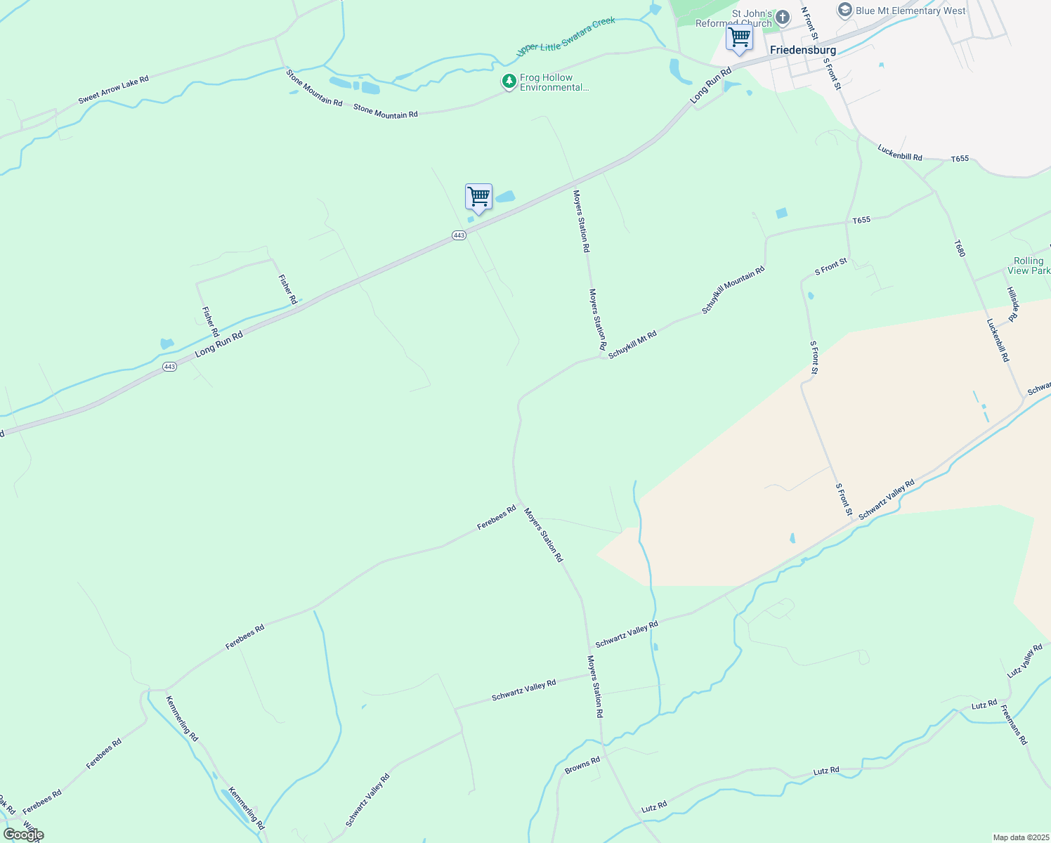 map of restaurants, bars, coffee shops, grocery stores, and more near 1122 Moyers Station Road in Pine Grove