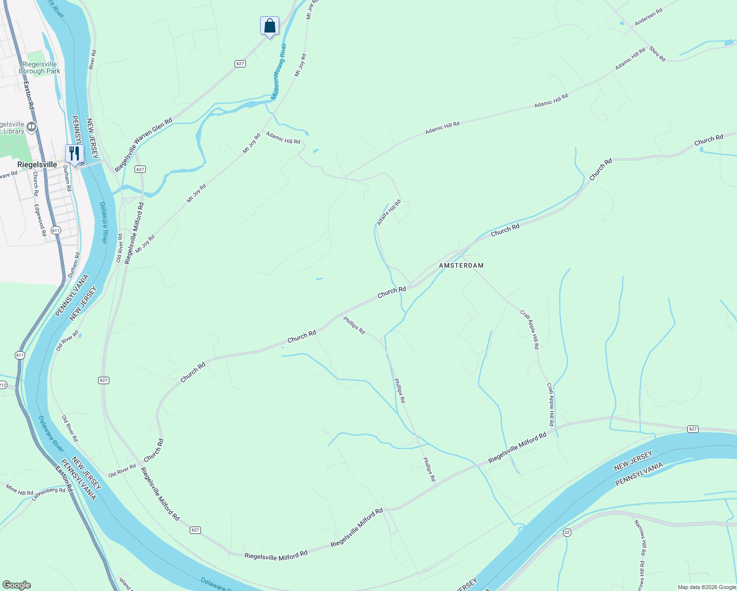 map of restaurants, bars, coffee shops, grocery stores, and more near 302 Church Road in Milford
