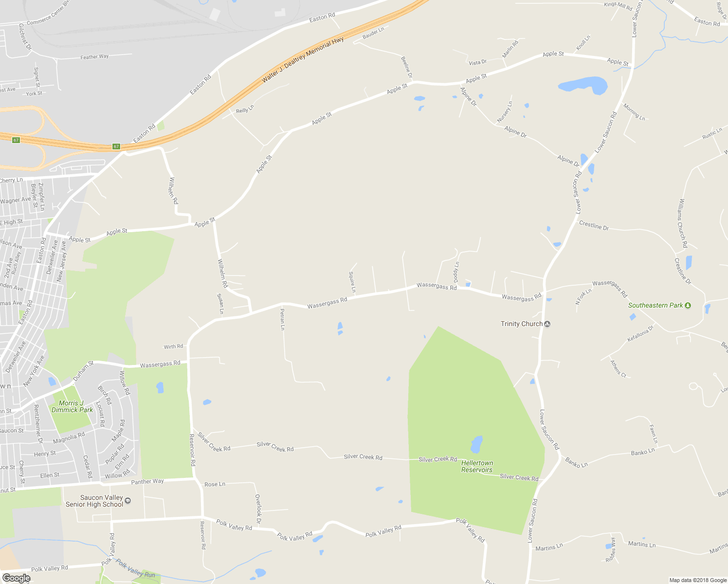map of restaurants, bars, coffee shops, grocery stores, and more near 2345 Wassergass Road in Hellertown