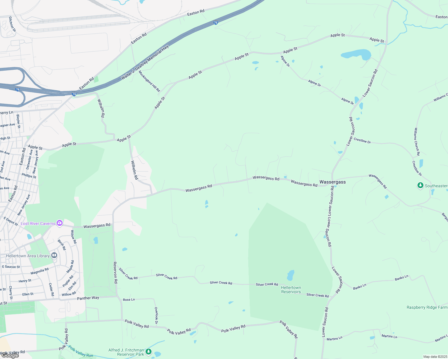 map of restaurants, bars, coffee shops, grocery stores, and more near 2345 Wassergass Road in Hellertown